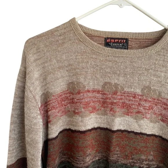 Vintage 1970's Esprit by CAMPUS Aztec Ombré Striped Colorblock Knit Sweater L - Picture 5 of 8